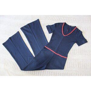 Vintage Women's Jumpsuit Palazzo Size 8 Blue & Orange Y2K Short Sleeve Preppy